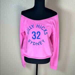 Gilly Hicks Hot Pink Off-Shoulder Sweatshirt with Blue Logo Size Large